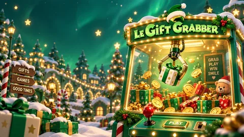 Arte invernal de máquina de garra arcade para la guía de prelanzamiento de Le Gift Grabber